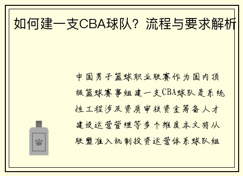 如何建一支CBA球队？流程与要求解析